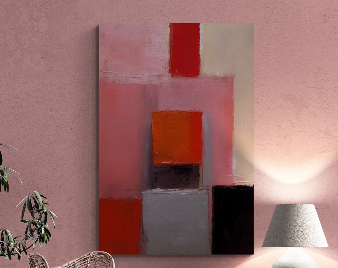 Blush Pink Red Geometric Blocks Soft Modern Abstract Color Art Poster - Image 3