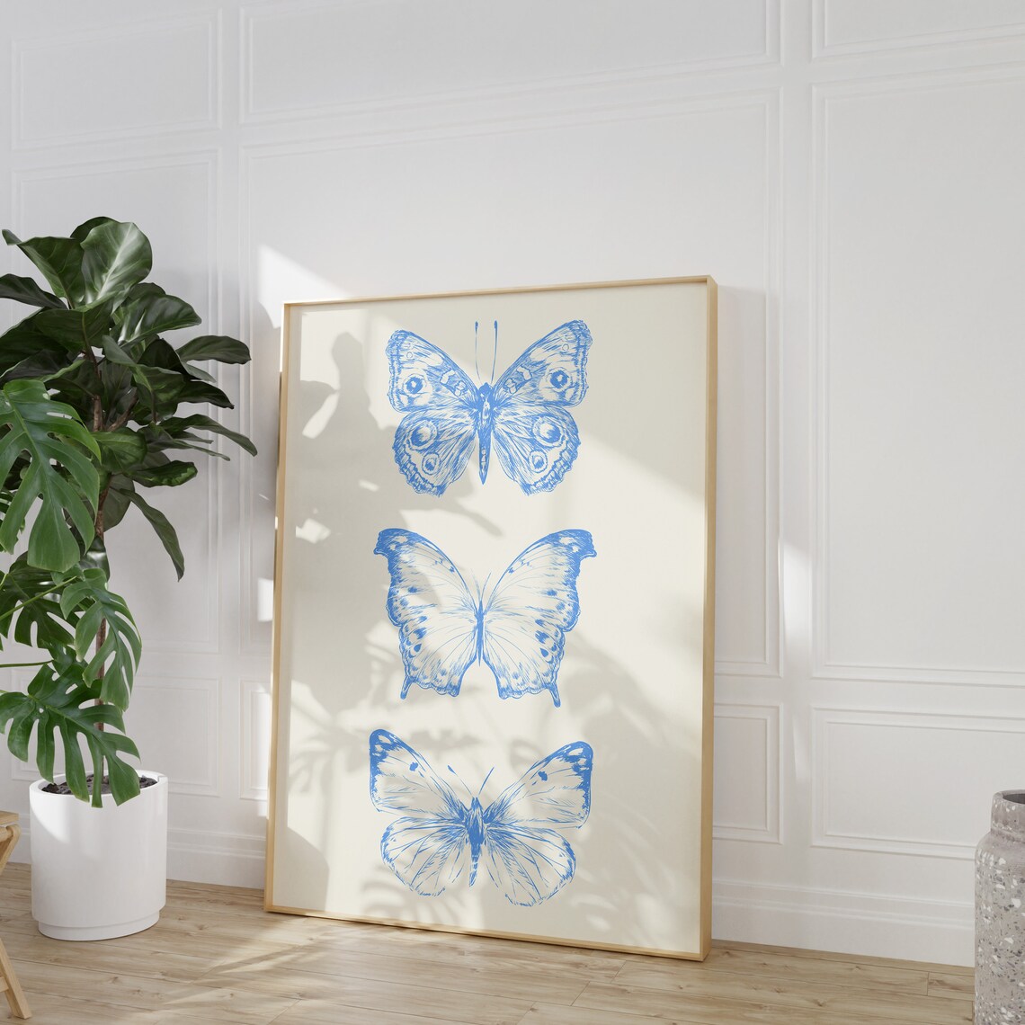 Blue Butterfly Art Print, Preppy Bedroom Decor - Image 3