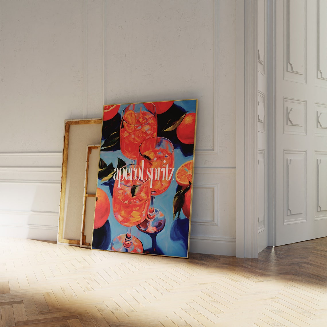 Aperol Spritz Cocktail Painting Orange Blue Bar Cart Art Poster - Image 3