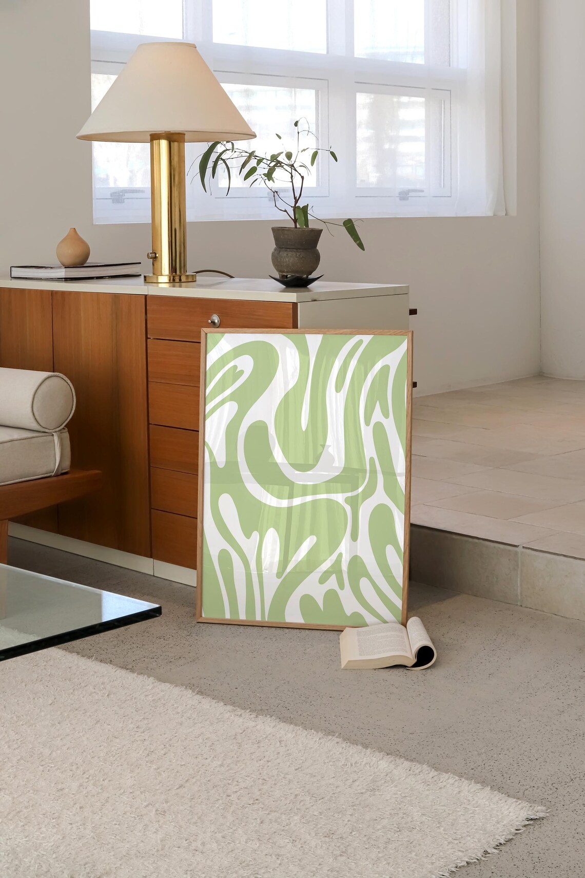 Green Wavy Groovy Abstract Swirl Modern Minimalist Art Poster - Image 2