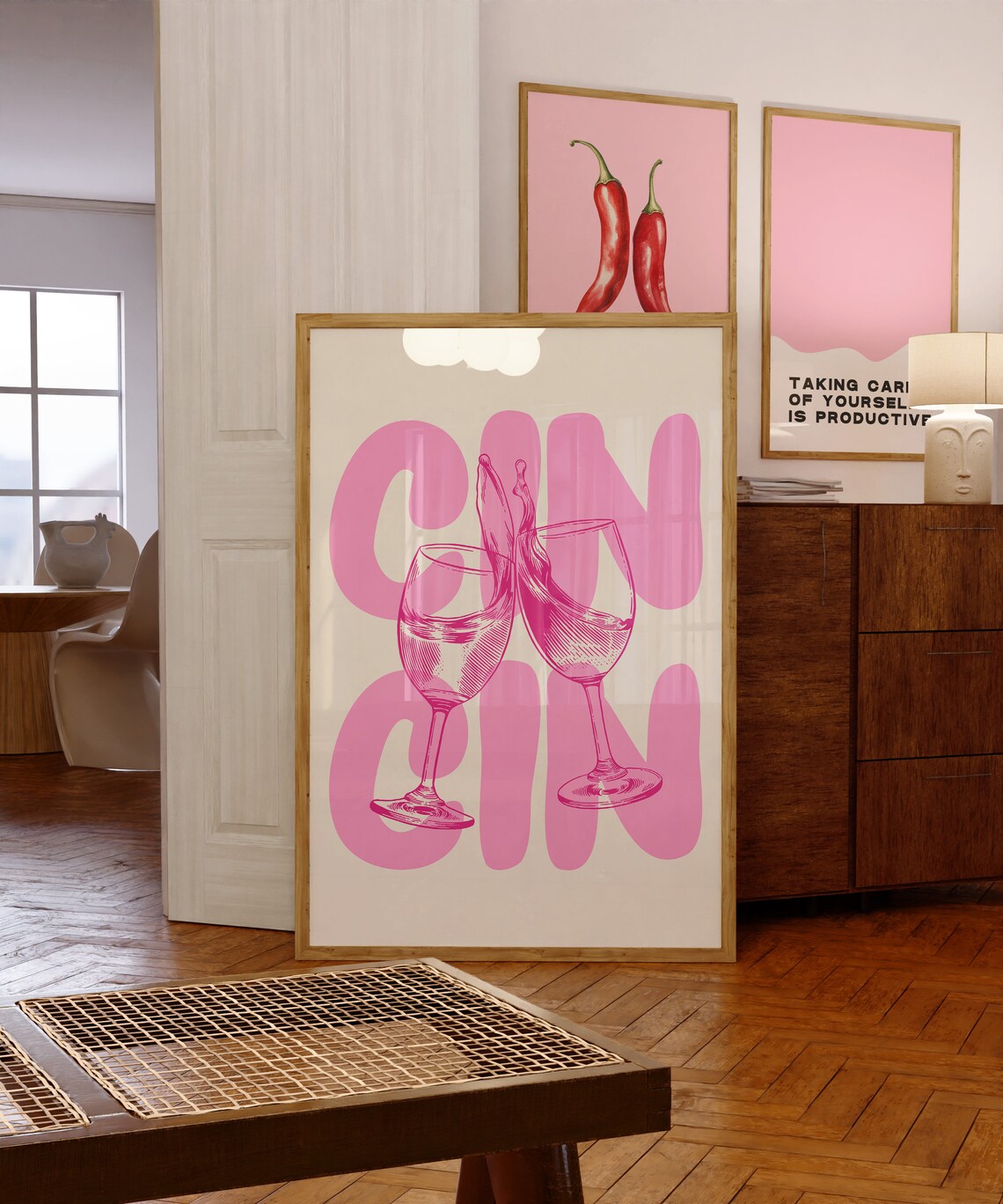 Cin Cin Kitchen Bar Cart Drinks Poster Print - Image 2