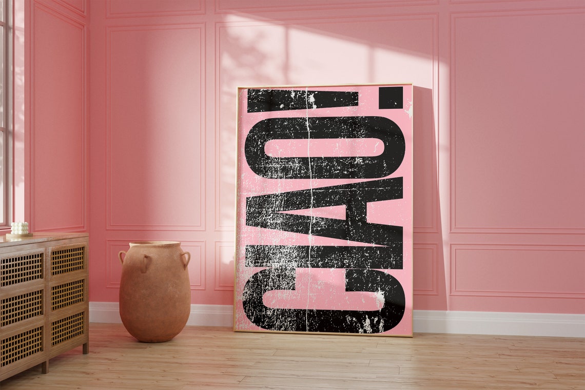Ciao Distressed Typography Pink Black Retro Girly Quote Poster - Image 2