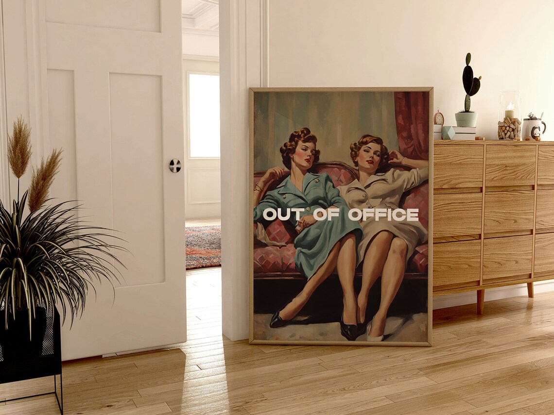 Out of Office Vintage Pin-Up Ladies Sofa Retro Glam Fun Poster - Image 2
