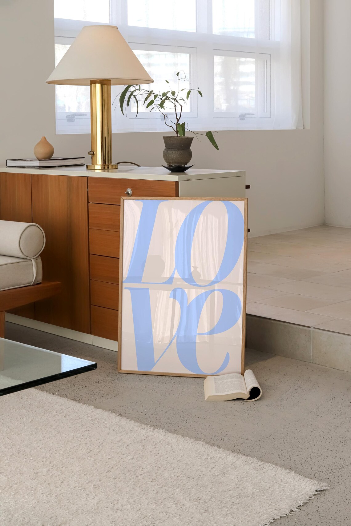 Love Typography Giant Blue Serif Letters Minimal Cream Poster - Image 2