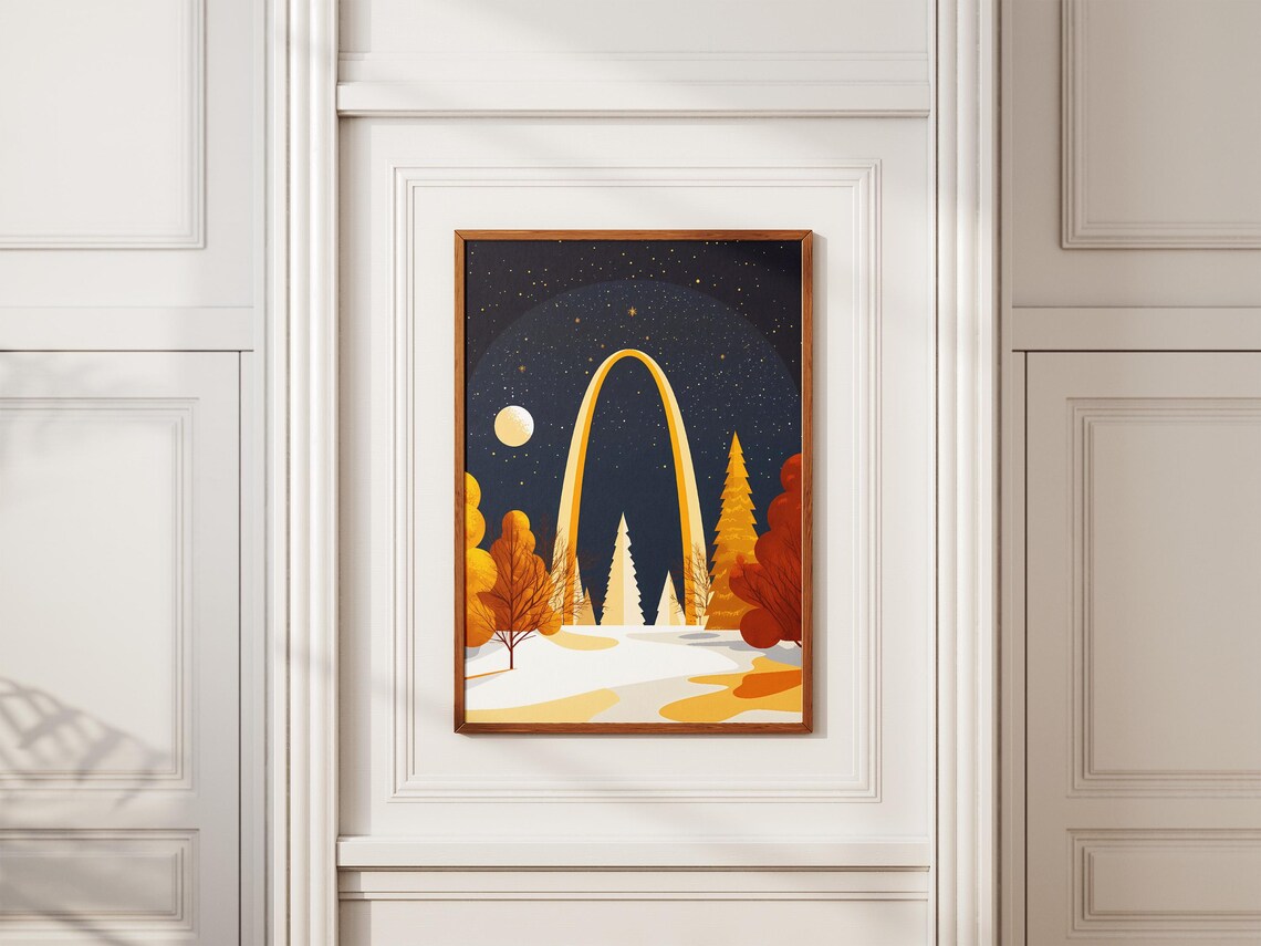 Gateway Arch St Louis Golden Night Snowy Winter Scene Poster - Image 2