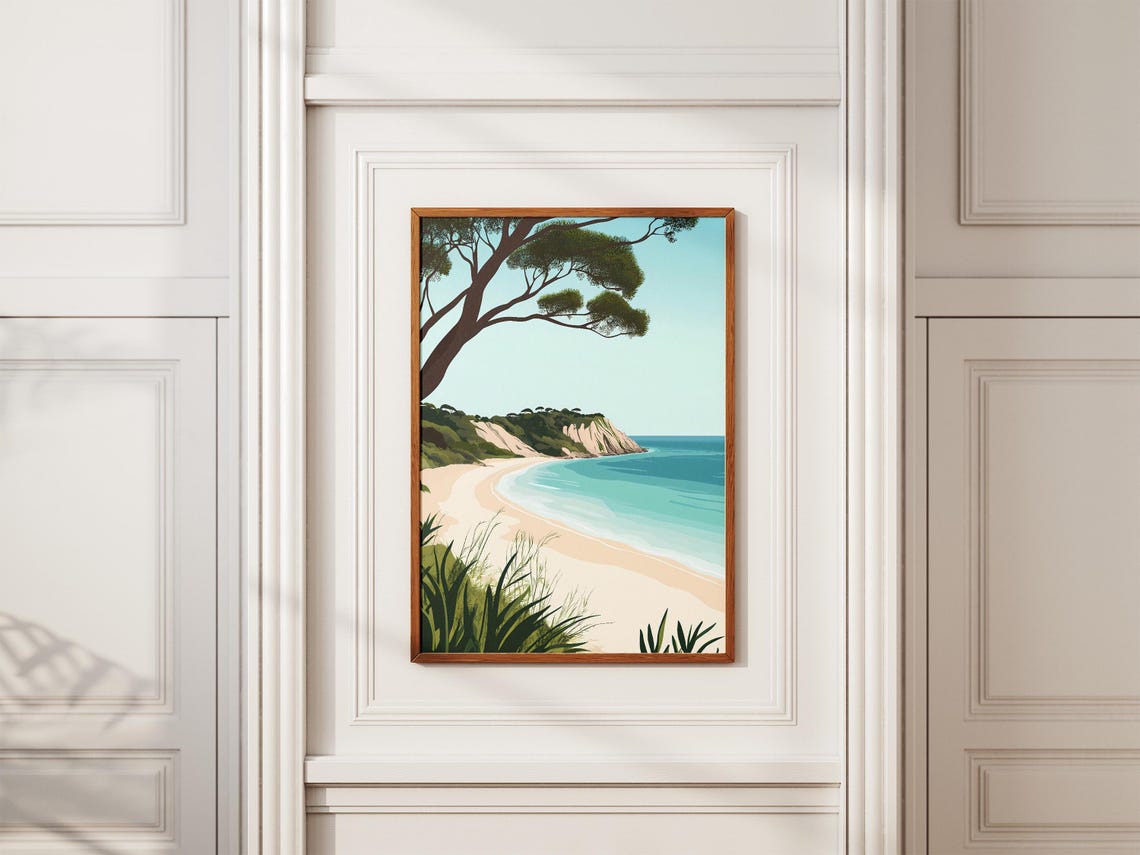 Fraser Island Curved Sandy Beach Leaning Gum Tree Bay Poster - Image 2