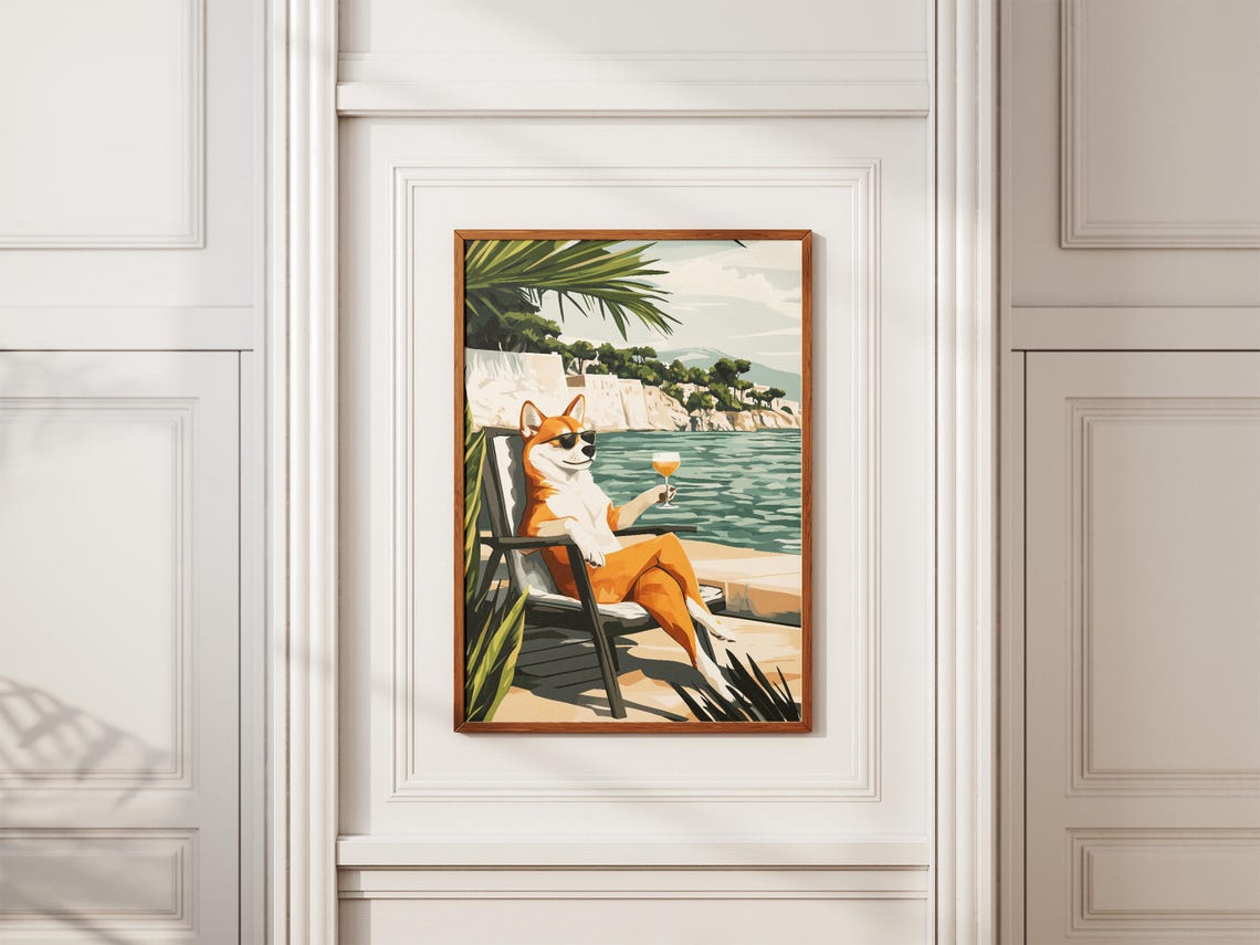 Shiba Inu Beach Poster Dog Art Print Summer Vacation Coastal Dog Cute Shiba Inu Funny Dog Modern Dog Art Pet Lover Gift Dog Lover Gift - Image 2