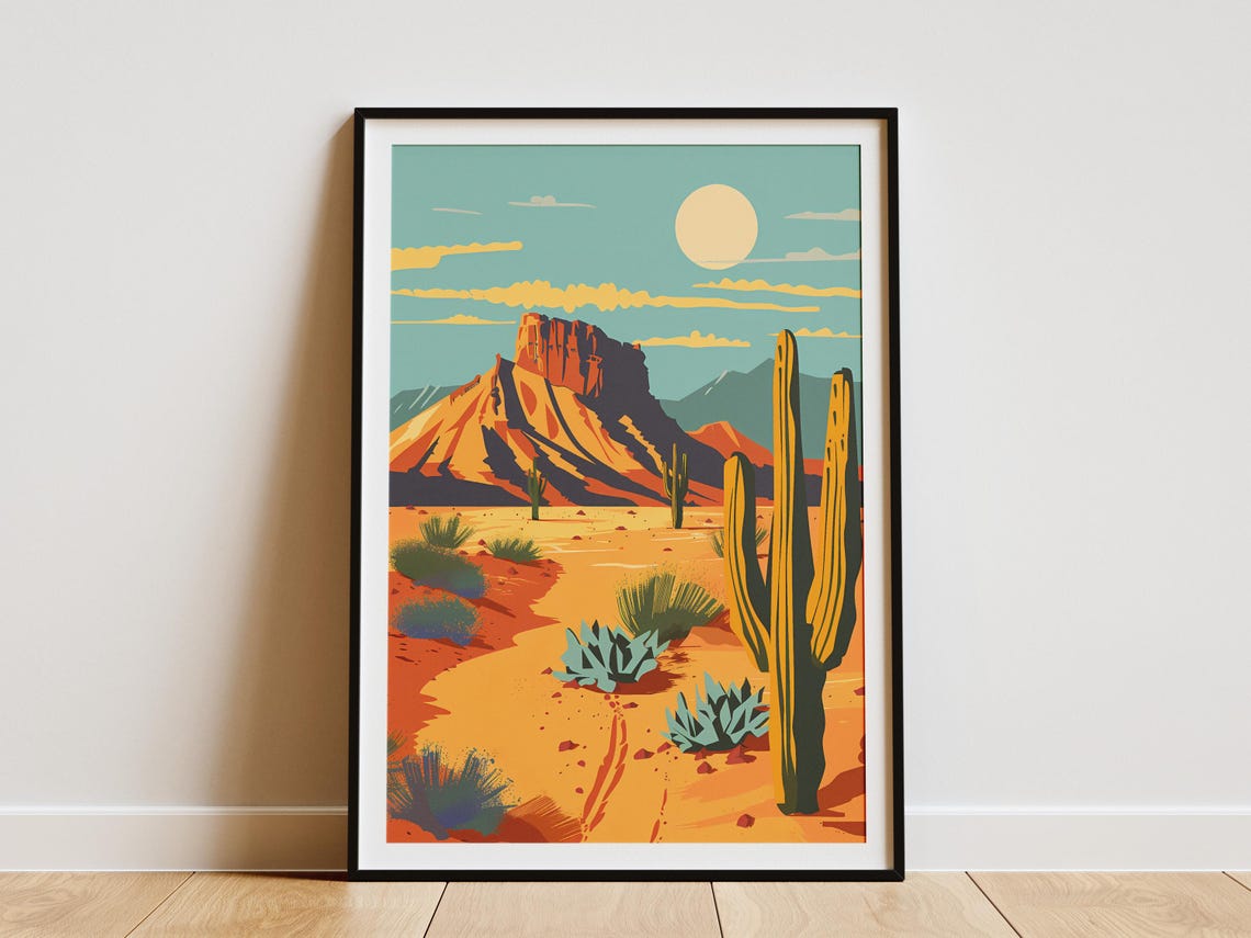Chile Desert Landscape Minimalist Poster Desert Art Print Botanical Wall Art Midcentury Modern Art Cactus Print