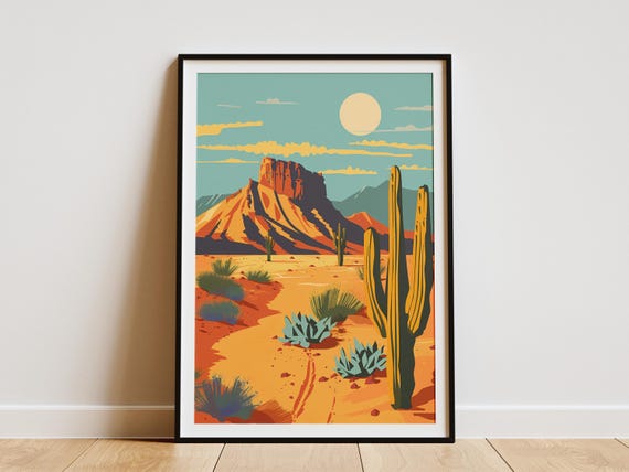 Chile Desert Landscape Minimalist Poster Desert Art Print Botanical Wall Art Midcentury Modern Art Cactus Print