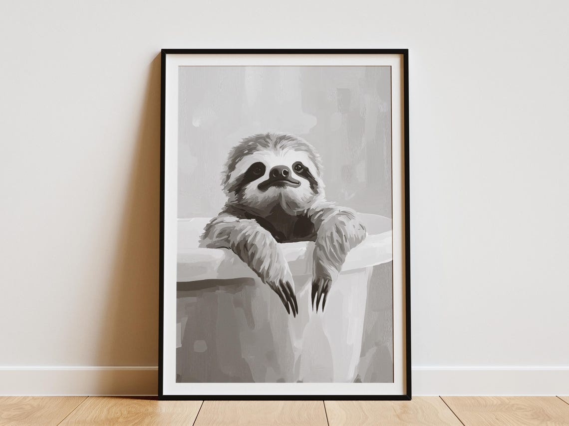 Sleepy Sloth Bubble Bath Cute Minimalist Funny Animal Poster