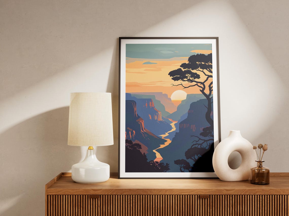 South Africa Canyon Golden Sunset River Tree Landscape Poster - Image 2