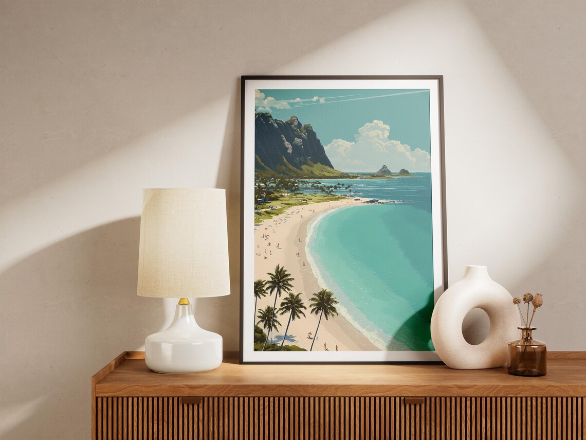 Waimanalo Hawaii Beach Vintage Travel Art Turquoise Ocean Poster - Image 4