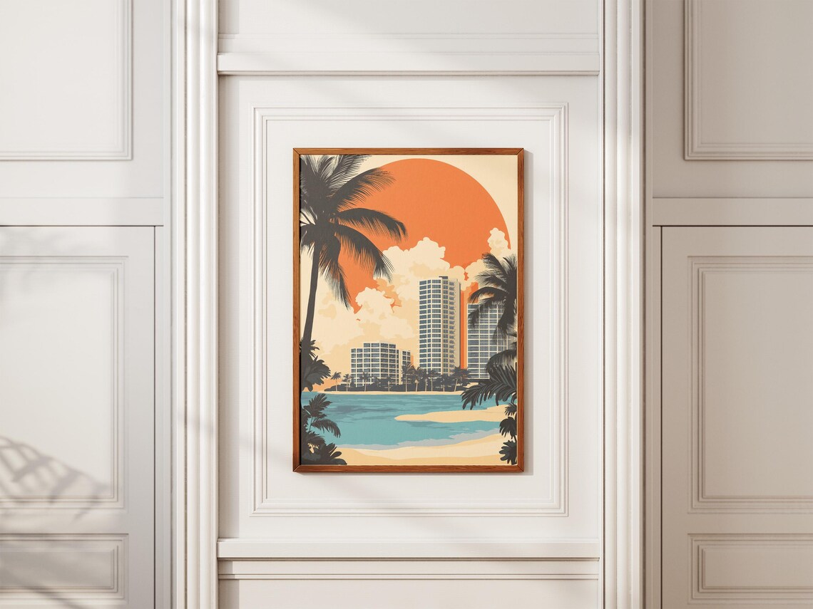 Paradise Island Bahamas Retro Resort Skyline Orange Sun Poster - Image 2