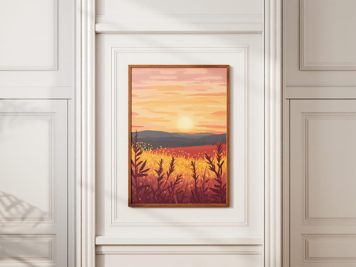 Prairie Sunset Golden Wildflower Tall Grasses Landscape Poster - Image 2
