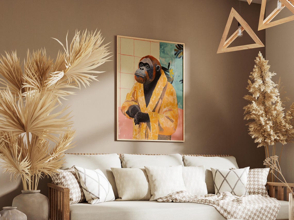 Orangutan Yellow Bathrobe Bathroom Modern Funny Primate Ape Art Poster - Image 3