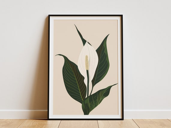 Minimalist Peace Lily Print Boho Plant Wall Art Botanical Poster Green And White Bedroom Decor Nursery Art