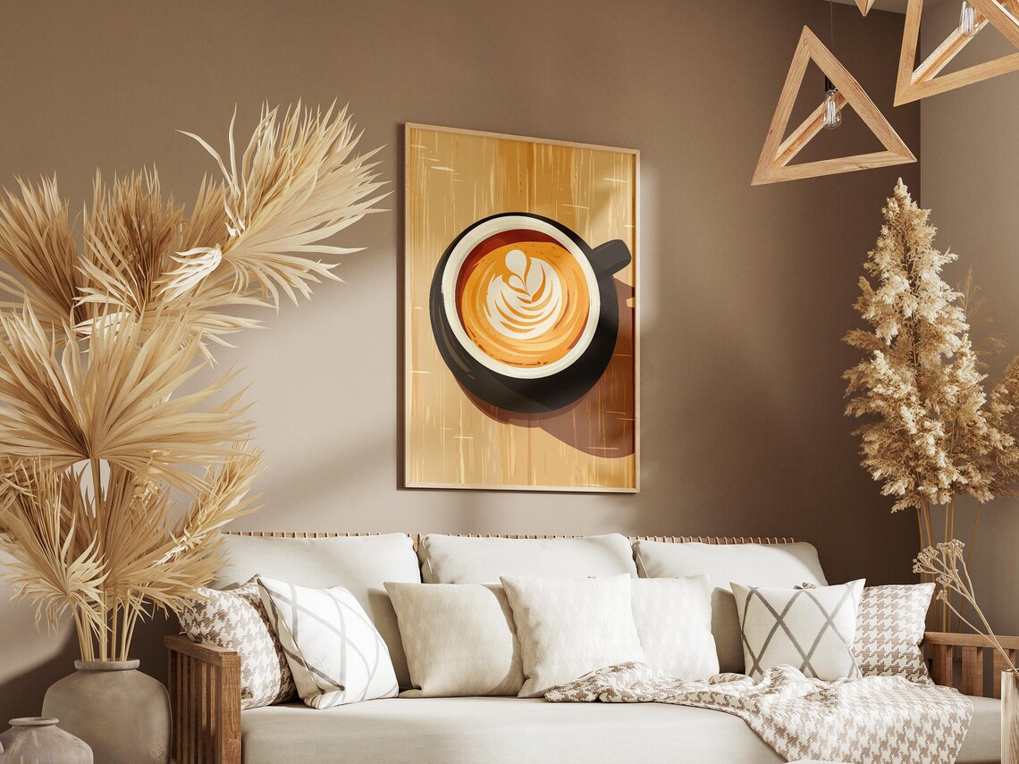 Top-Down Latte Art Leaf Design Black Coffee Cup Minimalist Poster - Image 3