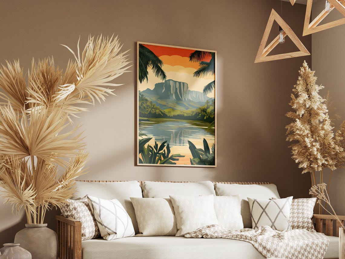 Gran Sabana Venezuela Tepui River Reflection Sunset Art Poster - Image 3
