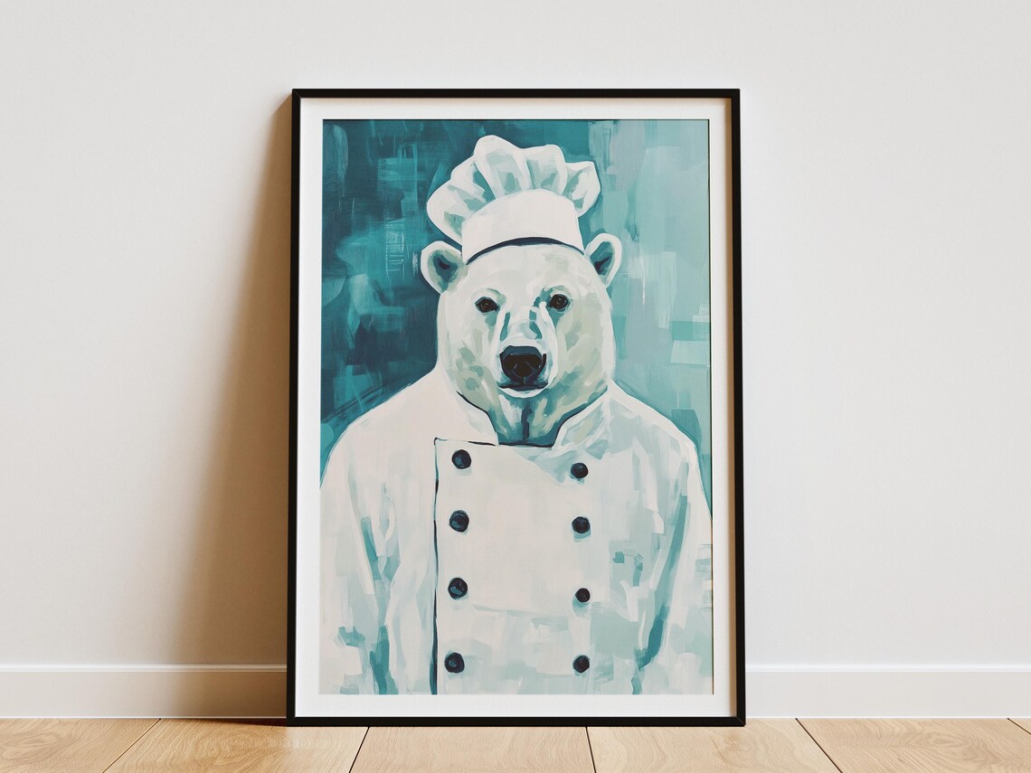 Polar Bear Chef Funny Kitchen Whimsical Animal Portrait Poster