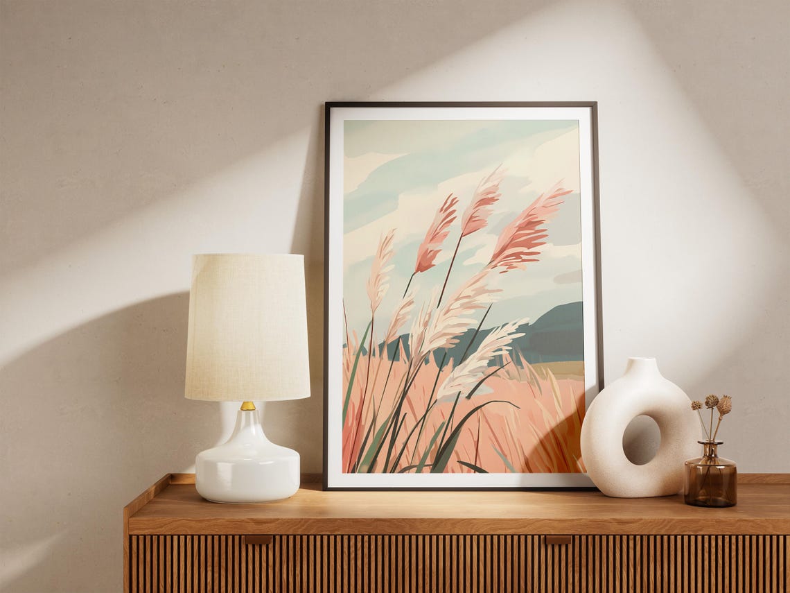 Blush Pampas Grass Swaying In A Gentle Breeze Landscape Poster - Image 5