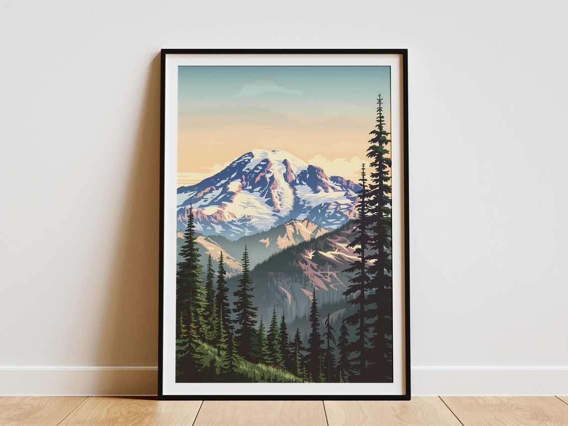 Mount Rainier National Park Vintage Travel Poster Print