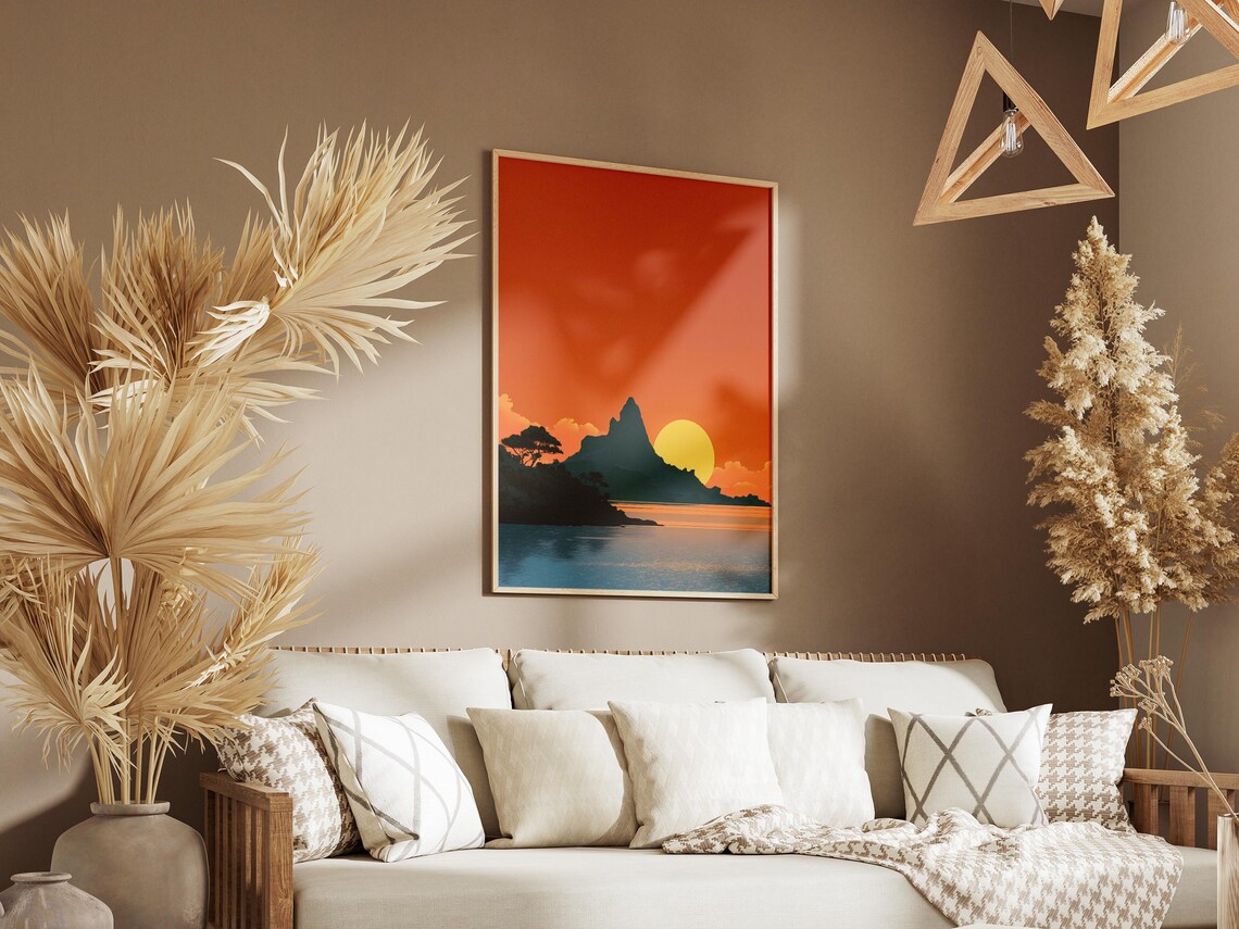 Tropical Island Sunrise Over Ocean Minimalist Sunset Art Poster - Image 3