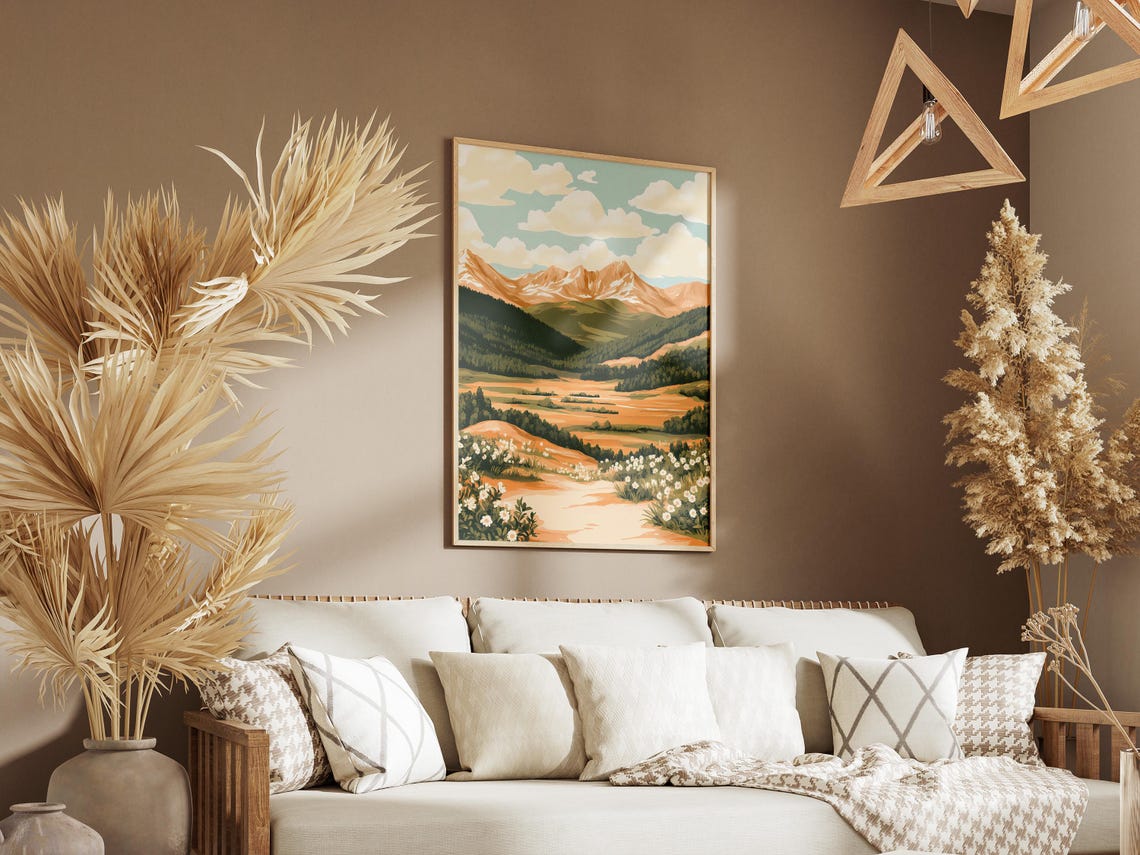 Snow-Capped Mountain Valley with a Wildflower-Lined Path Poster - Image 3