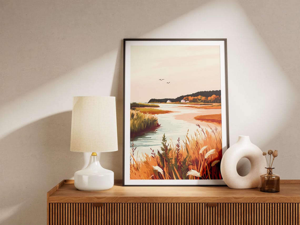 Autumn River Estuary With Golden Grasses At Sunset Art Poster - Image 5
