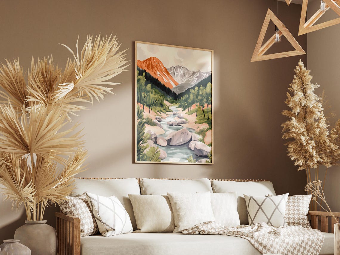 Mountain River Poster Landscape Art Print Nature Wall Decor Modern Minimalist Home Decor Serene Nature Scene Tranquil River Valley Misty - Image 3