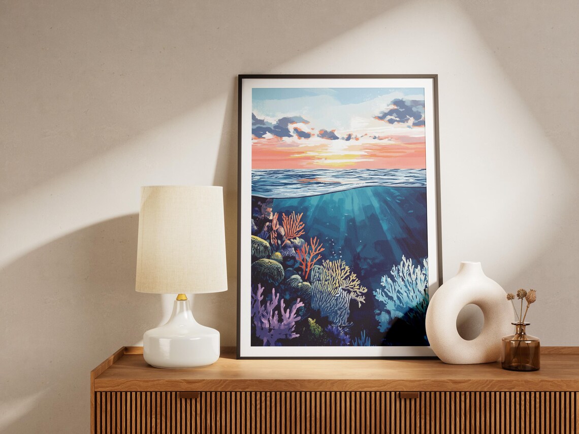 Colorful Coral Reef Sunset Ocean Underwater Tropical Sea Life Poster - Image 4