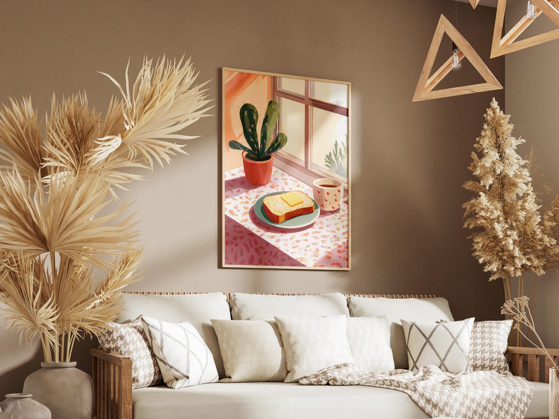 Buttered Toast Coffee Cactus Plant Sunny Breakfast Kitchen Poster - Image 3