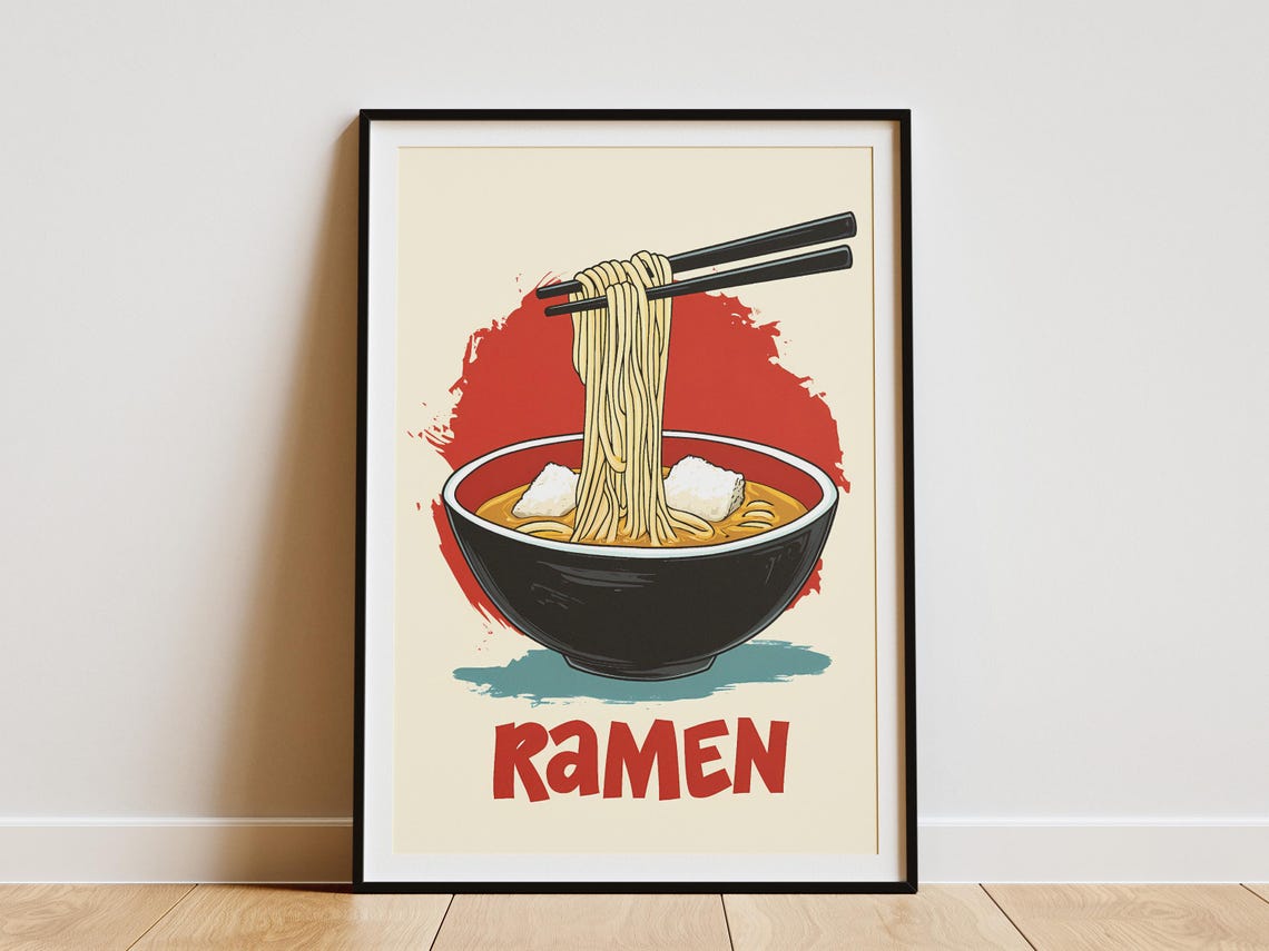 Ramen Noodles Poster Japanese Food Illustration Art Print Bowl Of Ramen Asian Cuisine Kitchen Decor Restaurant Wall Art Gift For Foodie