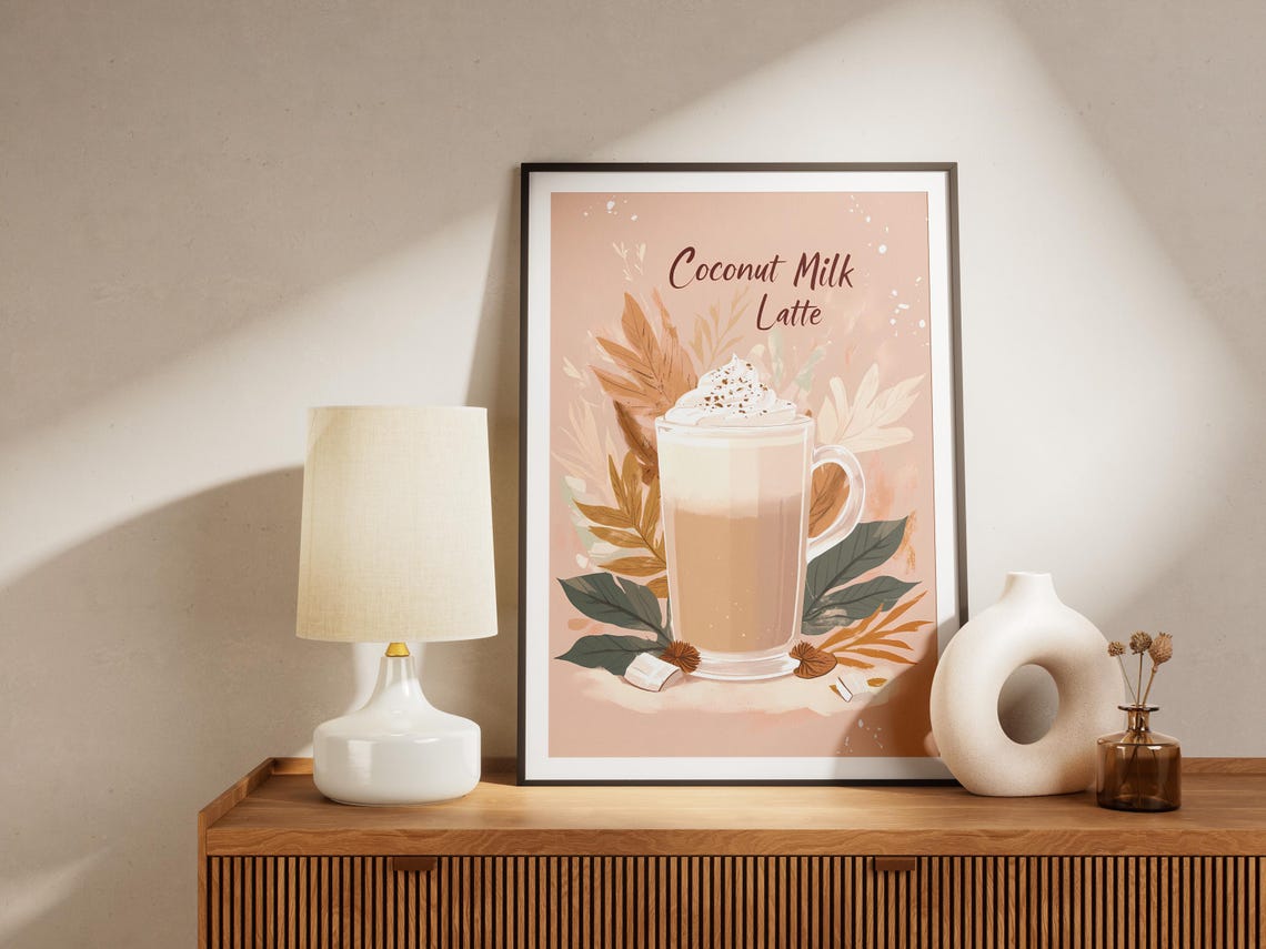 Coconut Milk Latte Whipped Cream Glass Cafe Kitchen Wall Poster - Image 4
