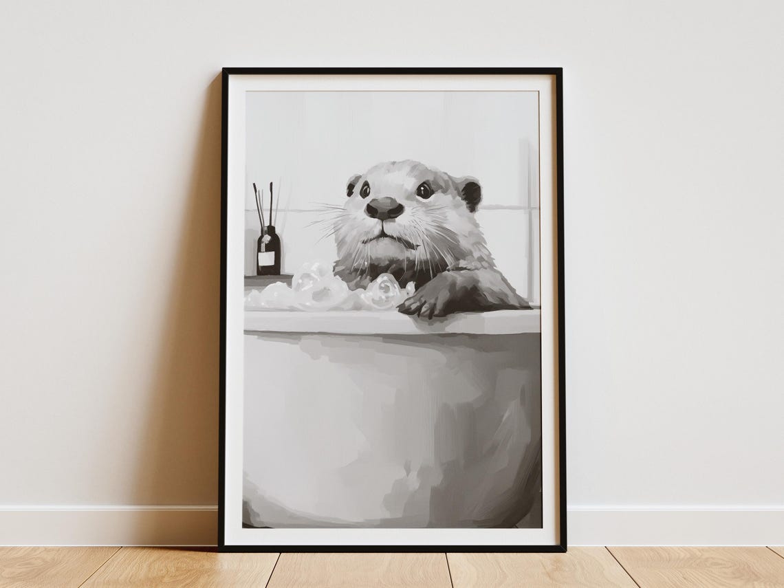 Otter In Bubble Bath Poster Spa Style Bathroom Animal Wall Decor