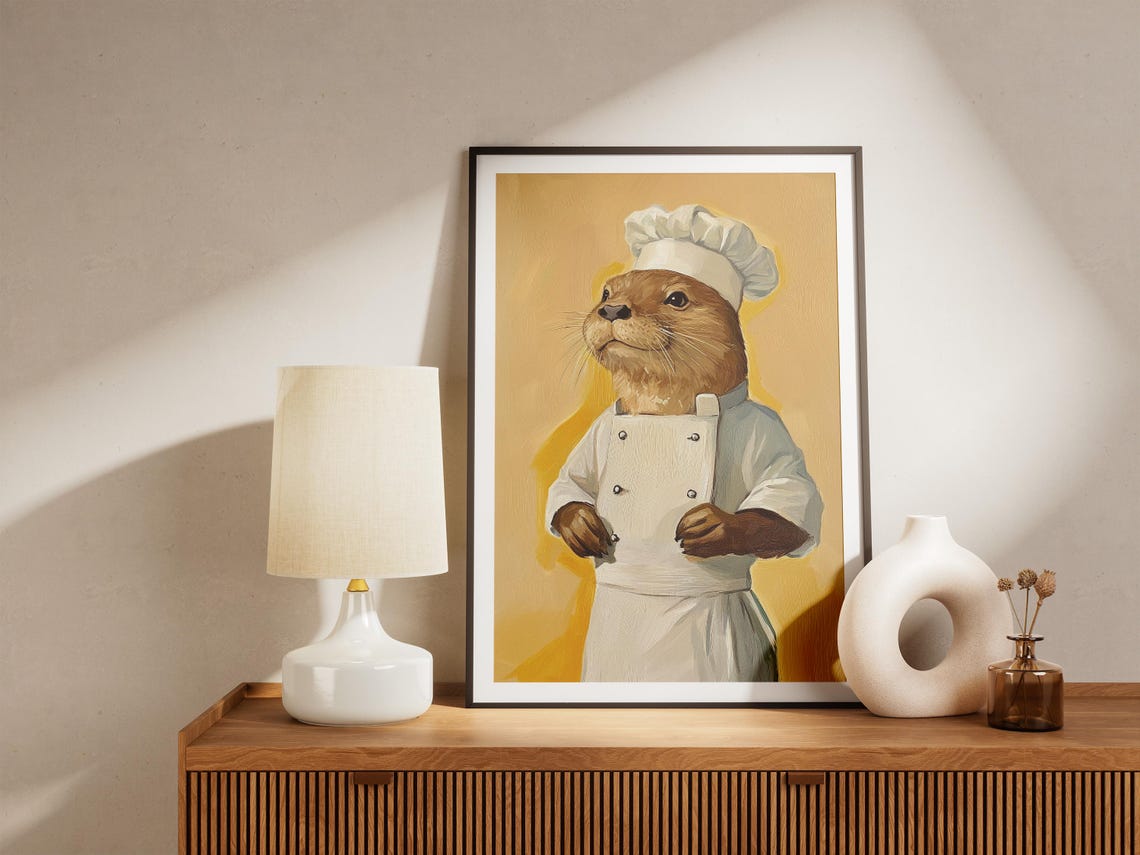 Otter Chef Art Print Animal Poster Kitchen Funny Whimsical Cute Gift Portrait Cooking - Image 4