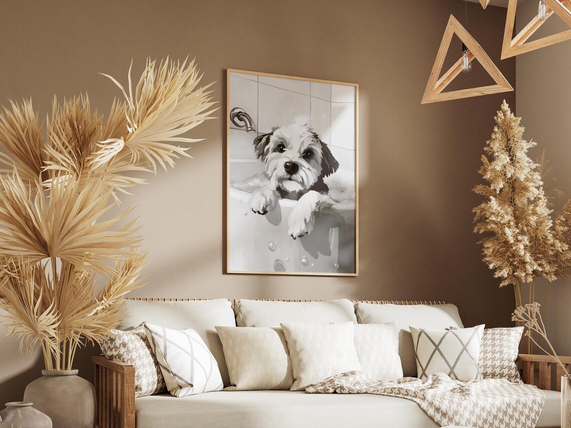 Maltese Dog In Bubble Bath Poster Cute Puppy Bathroom Wall Decor - Image 3