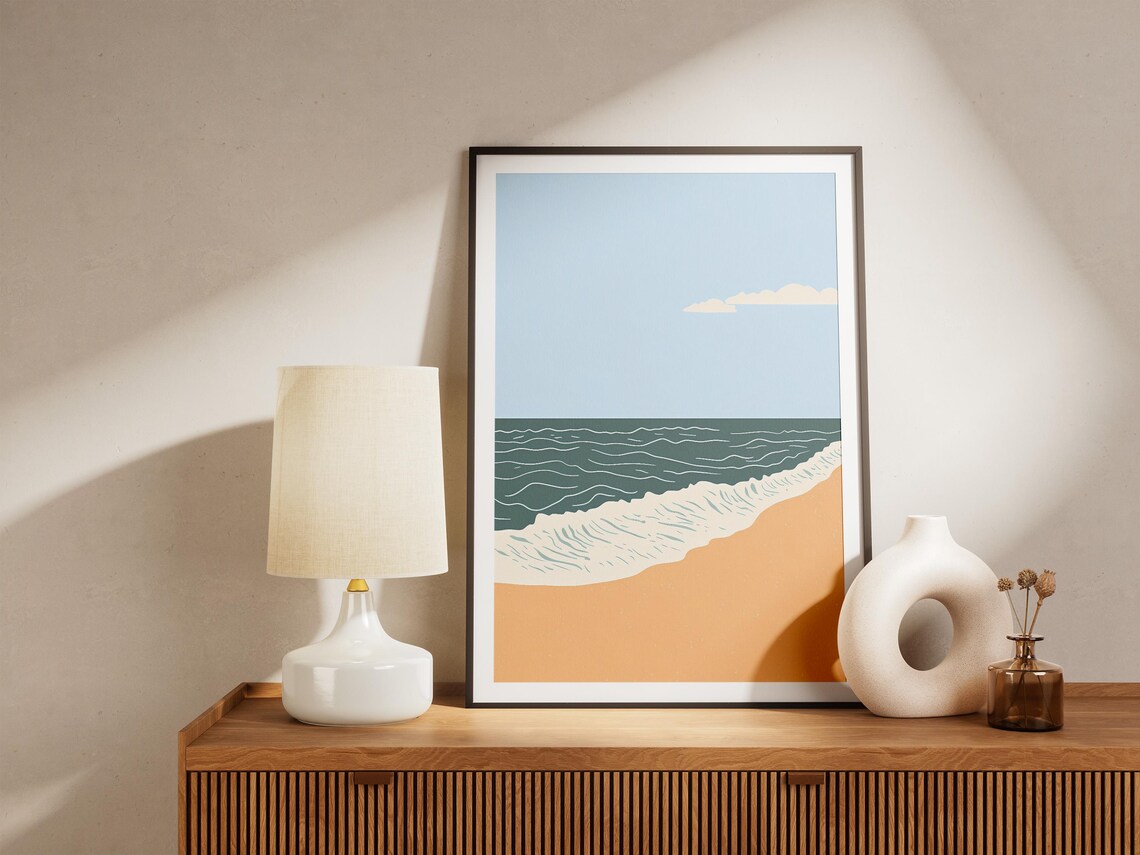 Ocean Wave Rolling onto Beach Minimalist Summer Coastal Poster - Image 5
