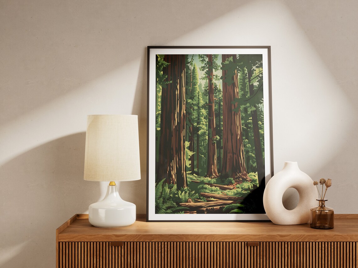 California Redwood Forest Giants Fern Trail Vintage Nature Poster - Image 2