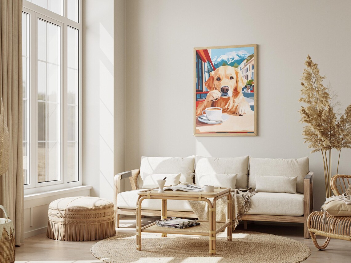 Golden Retriever Coffee Poster Dog Cafe Wall Decor Animal Gift Decor - Image 3