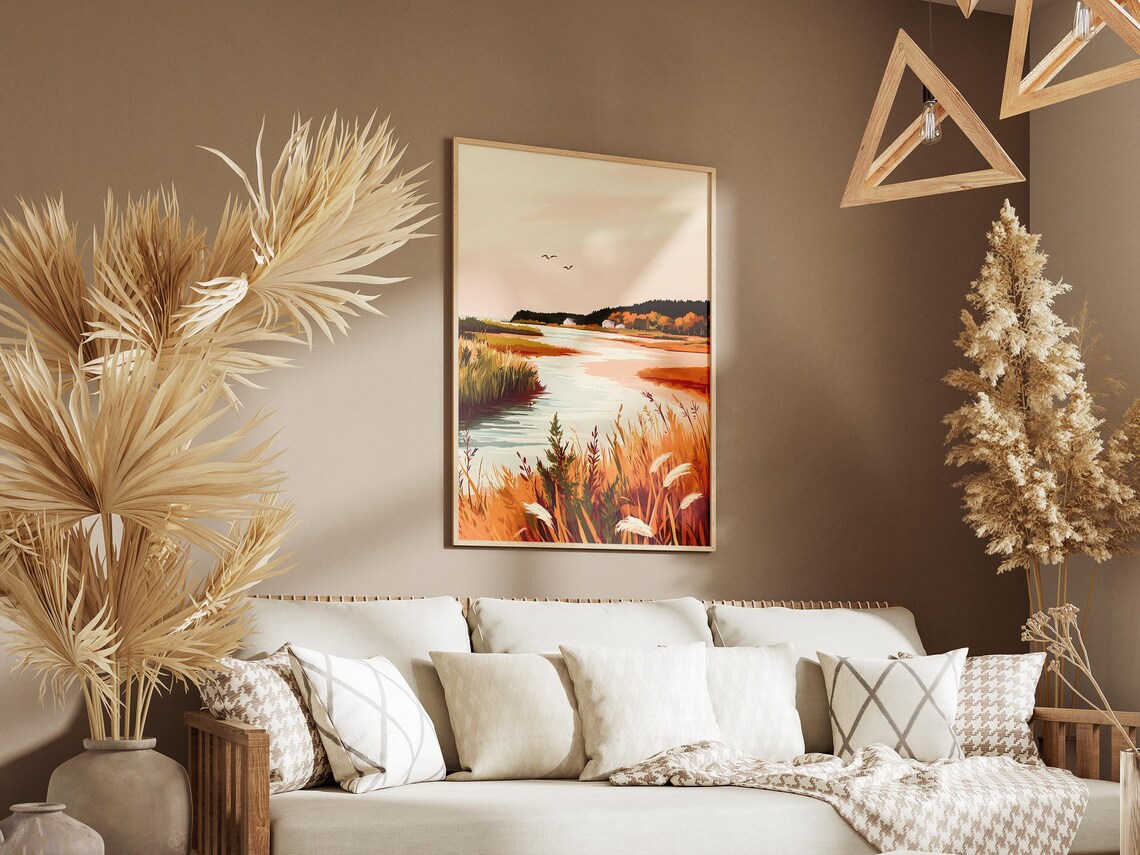 Autumn River Estuary With Golden Grasses At Sunset Art Poster - Image 3