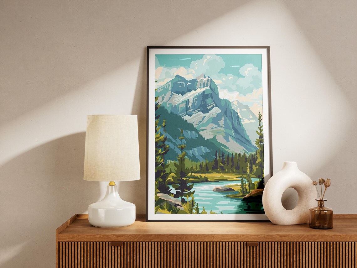 Banff National Park Mountain River Pines Alpine Travel Poster - Image 2