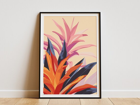 Bromeliad Plant Illustration Tropical Wall Art Minimalist Poster Modern Botanical Print Home Decor Abstract Art