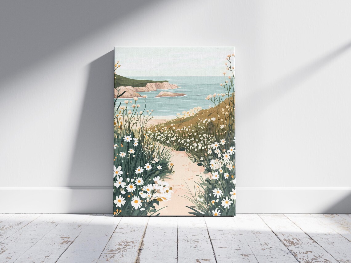 Coastal Wildflower Path to Beach Cliffs and Sea Summer Art Poster - Image 2