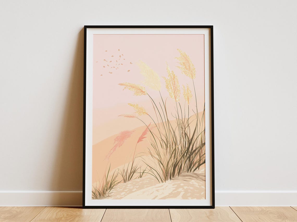 Pink Sunset Dune Grass With Golden Light On Sandy Beach Poster
