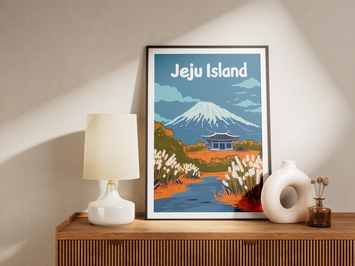 Jeju Island Hallasan Mountain Temple Vintage Travel Art Poster - Image 2