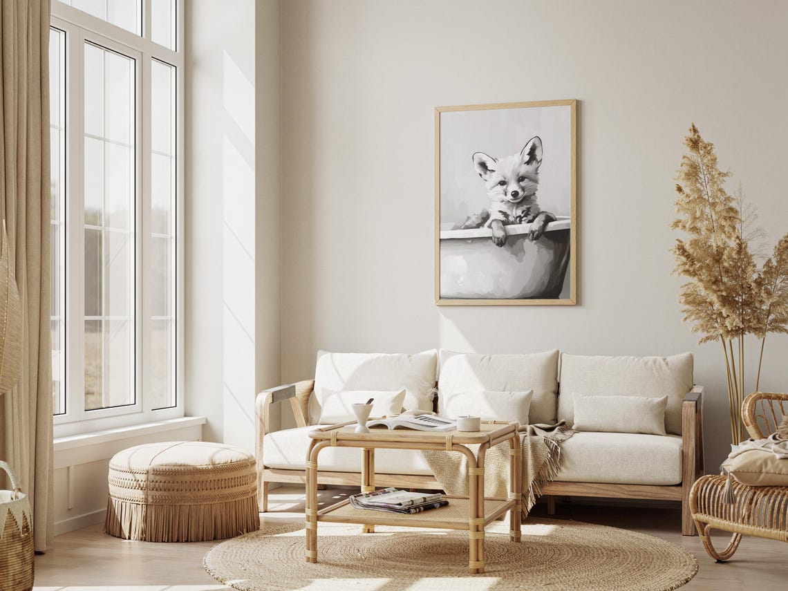 Fennec Fox Bathtub Bubble Bath Art Print Cute Animal Poster Bathroom Wall Decor Nursery Kids Room Modern Minimalist - Image 3