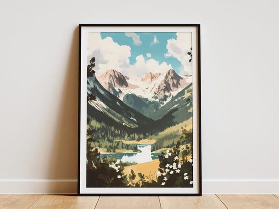 Mountain Lake Poster Nature Art Print Landscape Wall Decor Modern Minimalist Home Decor Peaceful Scene Serene Vista Tranquil Artwork