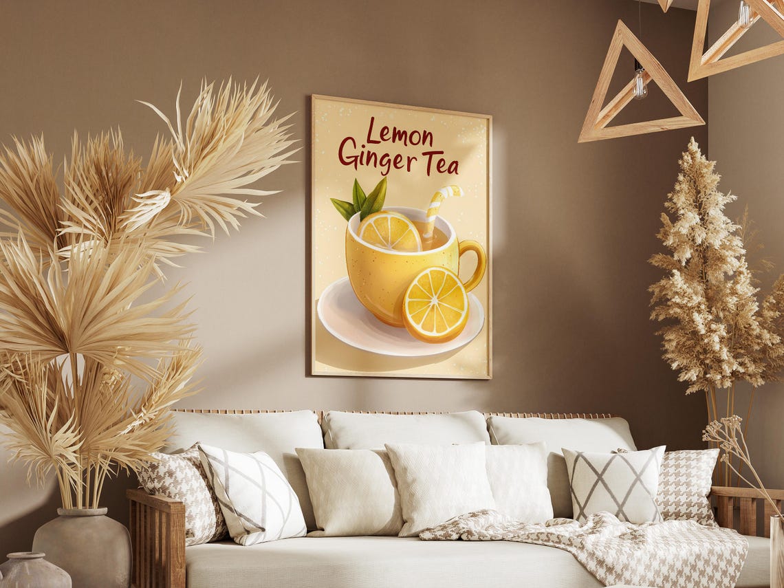 Lemon Ginger Tea Yellow Cup Retro Cafe Typography Drink Poster - Image 3