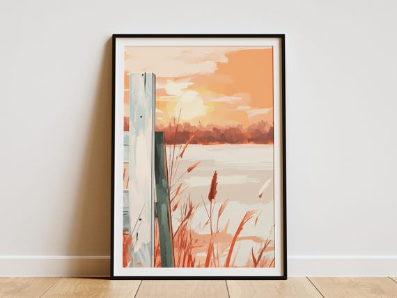 Abstract Sunset Landscape Poster Modern Minimalist Wall Art Print Orange Beige Tones Peaceful Nature Scene Calm Home Decor Boho Decor