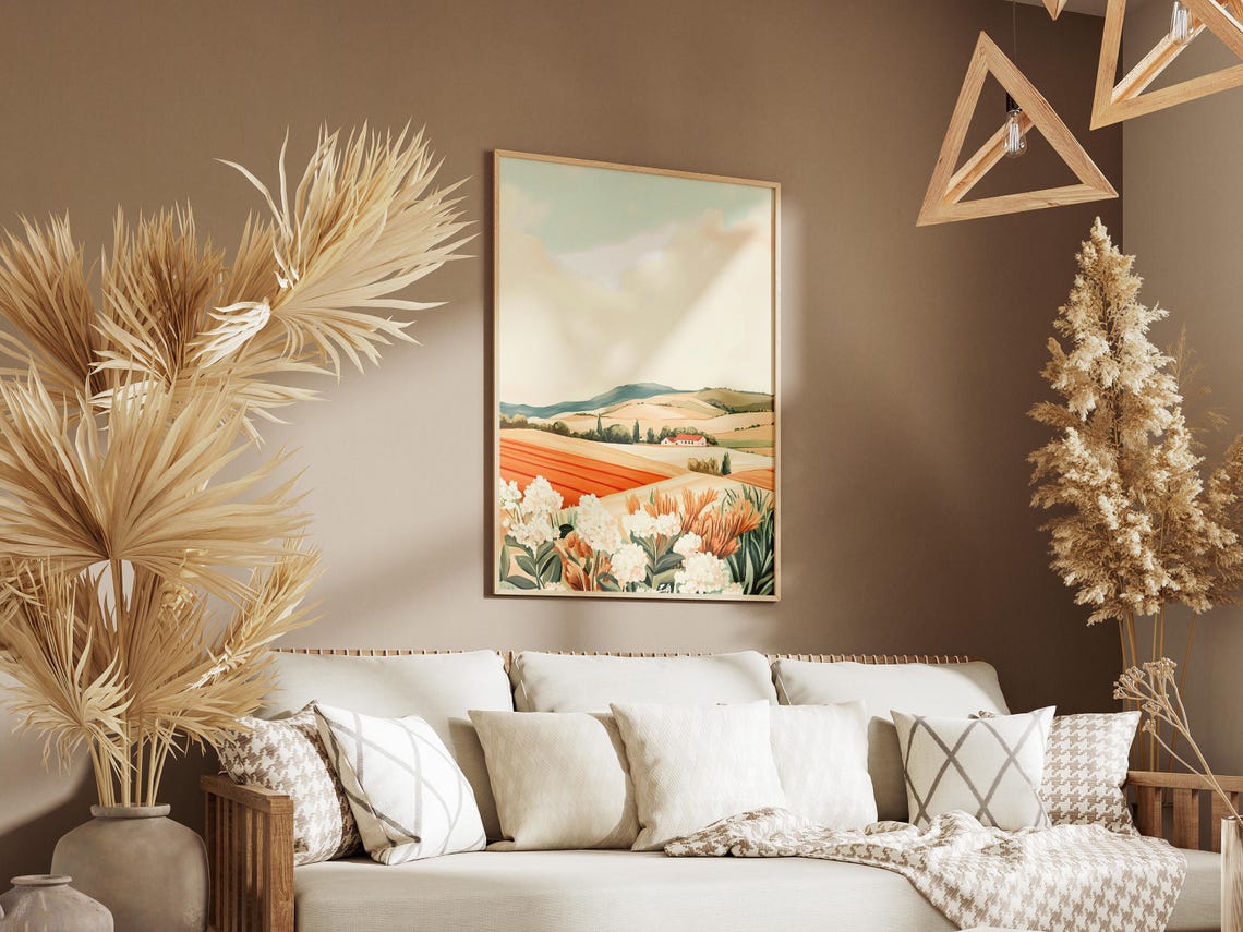 Countryside Farmhouse With Orange Plowed Fields Spring Poster - Image 3